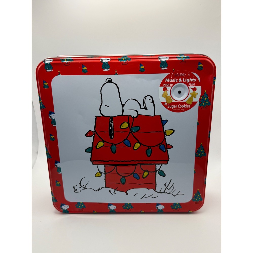 Peanuts Snoopy Holiday Sugar Cookie Tin Music & Lights Christmas Doghouse works